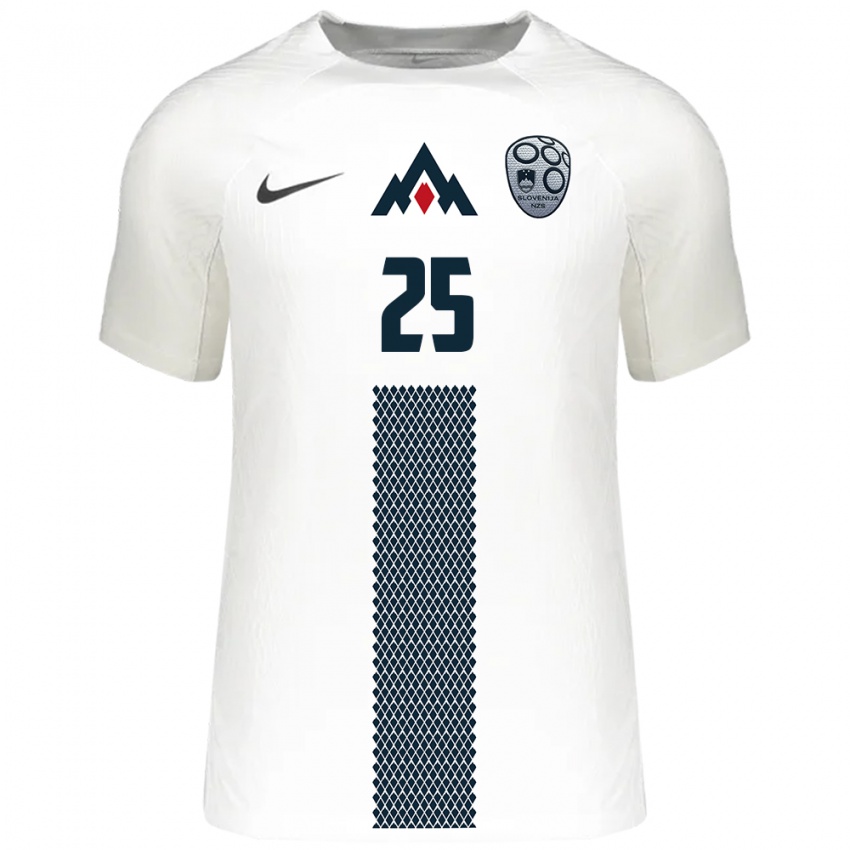 Hombre Camiseta Eslovenia Adrian Zeljkovic #25 Blanco 1ª Equipación 24-26 La Camisa Chile