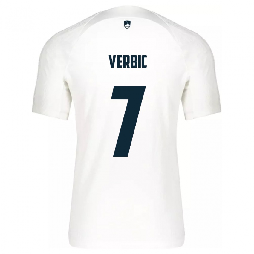 Hombre Camiseta Eslovenia Benjamin Verbic #7 Blanco 1ª Equipación 24-26 La Camisa Chile