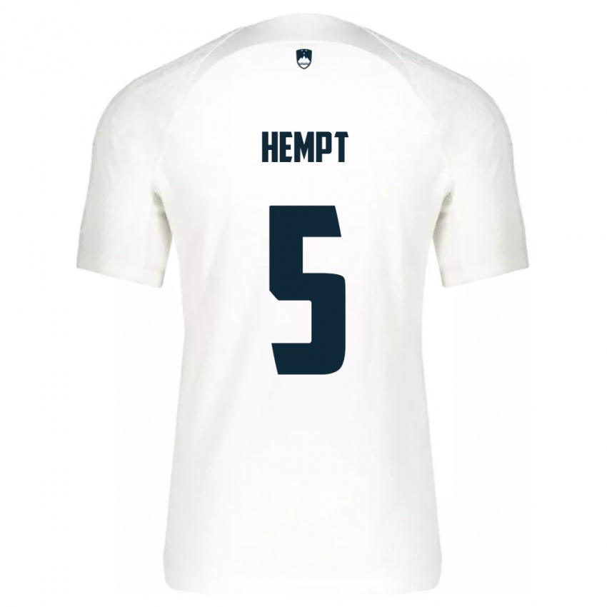 Hombre Camiseta Eslovenia Lukas Hempt #5 Blanco 1ª Equipación 24-26 La Camisa Chile