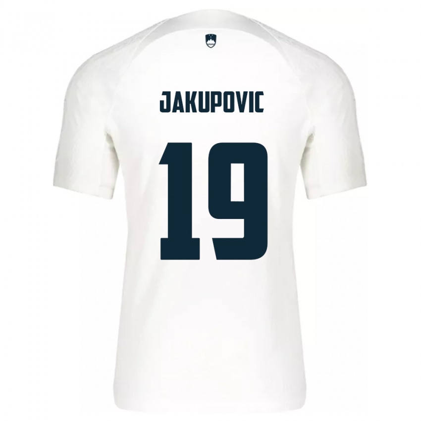 Hombre Camiseta Eslovenia Aldin Jakupovic #19 Blanco 1ª Equipación 24-26 La Camisa Chile