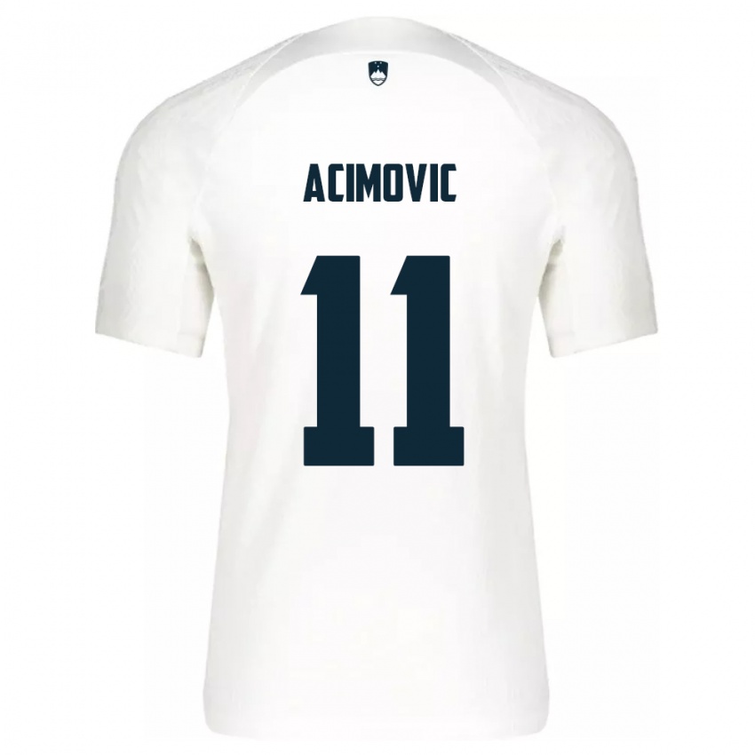 Hombre Camiseta Eslovenia Mateo Acimovic #11 Blanco 1ª Equipación 24-26 La Camisa Chile