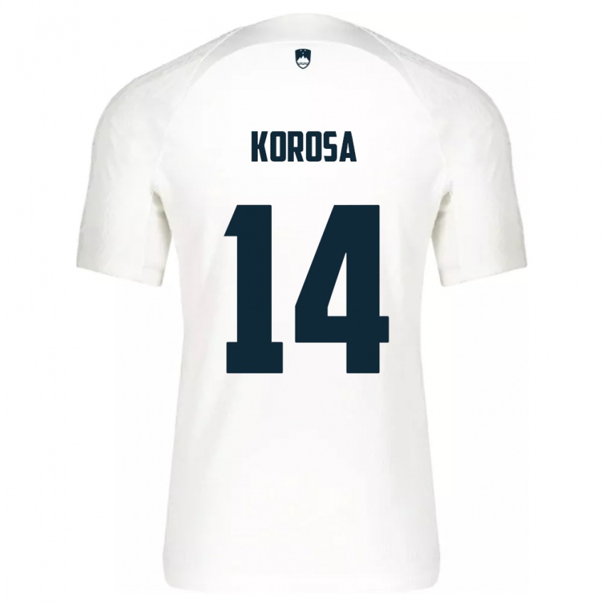 Hombre Camiseta Eslovenia Anej Koroša #14 Blanco 1ª Equipación 24-26 La Camisa Chile