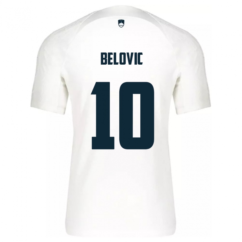 Hombre Camiseta Eslovenia Nik Belovic #10 Blanco 1ª Equipación 24-26 La Camisa Chile