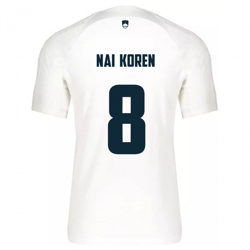 Hombre Camiseta Eslovenia Tian Nai Koren #8 Blanco 1ª Equipación 24-26 La Camisa Chile