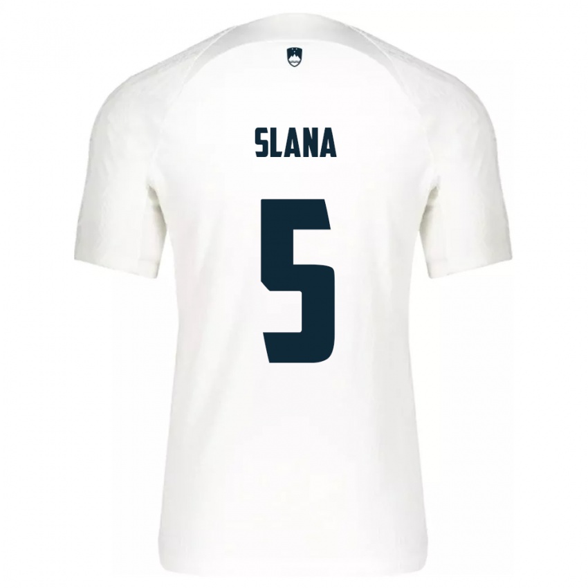 Hombre Camiseta Eslovenia Filip Slana #5 Blanco 1ª Equipación 24-26 La Camisa Chile
