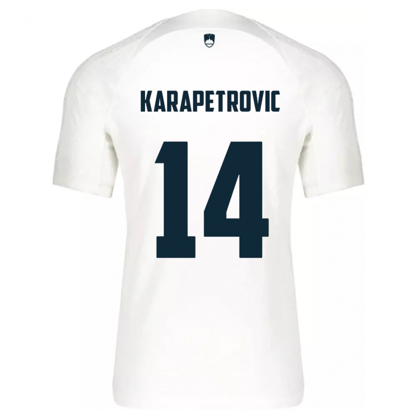 Hombre Camiseta Eslovenia Luka Karapetrovic #14 Blanco 1ª Equipación 24-26 La Camisa Chile