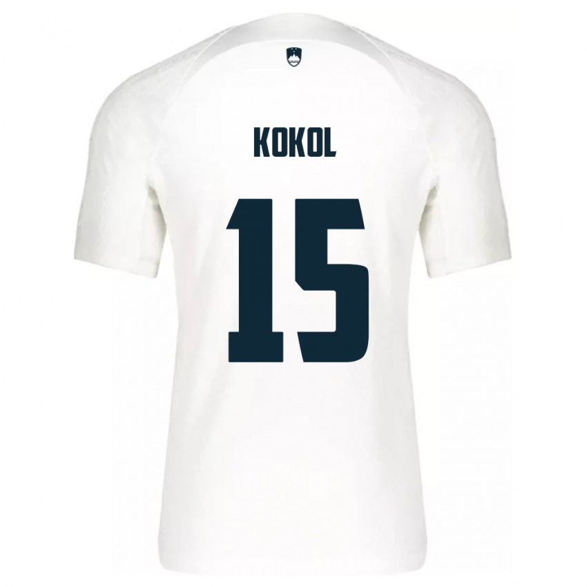 Hombre Camiseta Eslovenia Luka Kokol #15 Blanco 1ª Equipación 24-26 La Camisa Chile