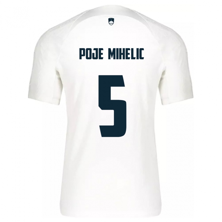 Hombre Camiseta Eslovenia Naja Poje Mihelič #5 Blanco 1ª Equipación 24-26 La Camisa Chile