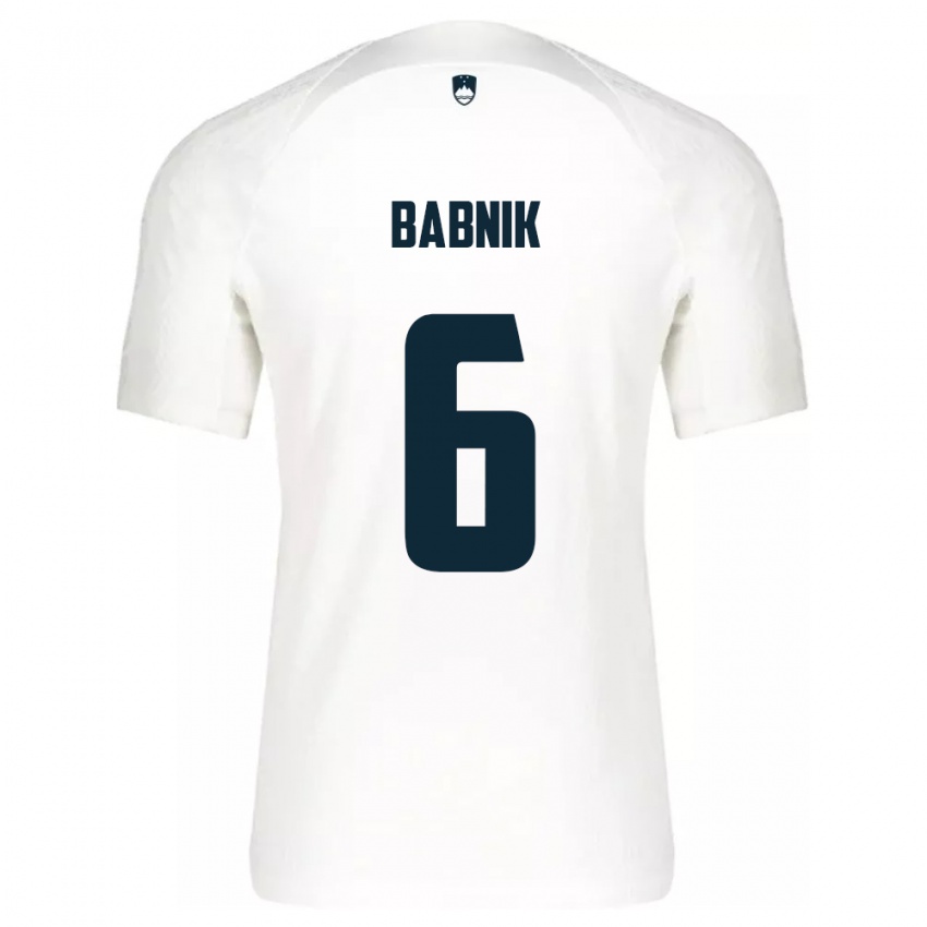 Hombre Camiseta Eslovenia Nika Babnik #6 Blanco 1ª Equipación 24-26 La Camisa Chile