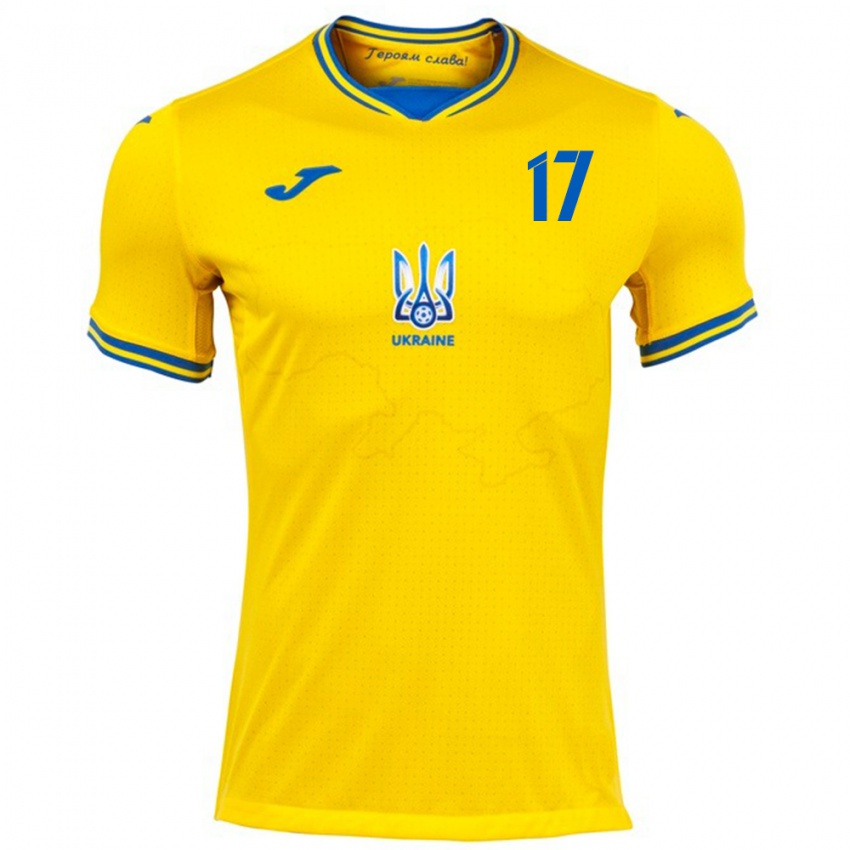 Hombre Camiseta Ucrania Ivan Denysov #17 Amarillo 1ª Equipación 24-26 La Camisa Chile