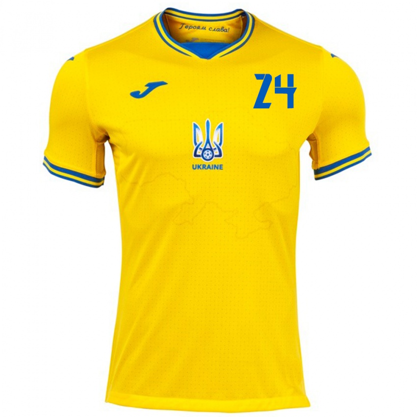 Hombre Camiseta Ucrania Oleksandr Tymchyk #24 Amarillo 1ª Equipación 24-26 La Camisa Chile