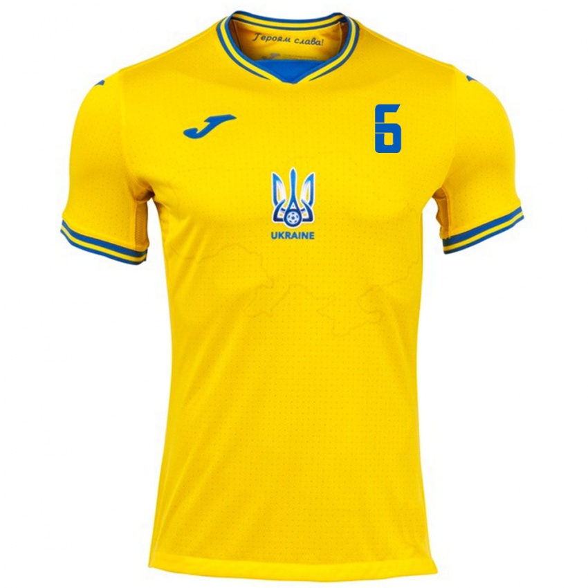 Hombre Camiseta Ucrania Maksym Tsymbalyuk #6 Amarillo 1ª Equipación 24-26 La Camisa Chile