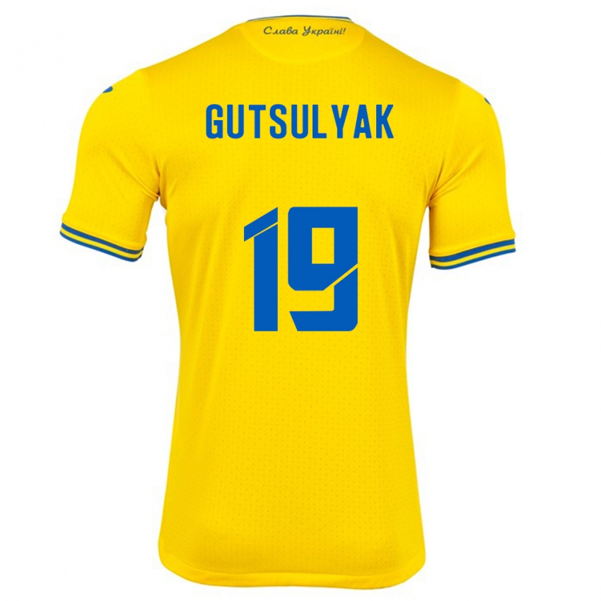 Hombre Camiseta Ucrania Oleksiy Gutsulyak #19 Amarillo 1ª Equipación 24-26 La Camisa Chile