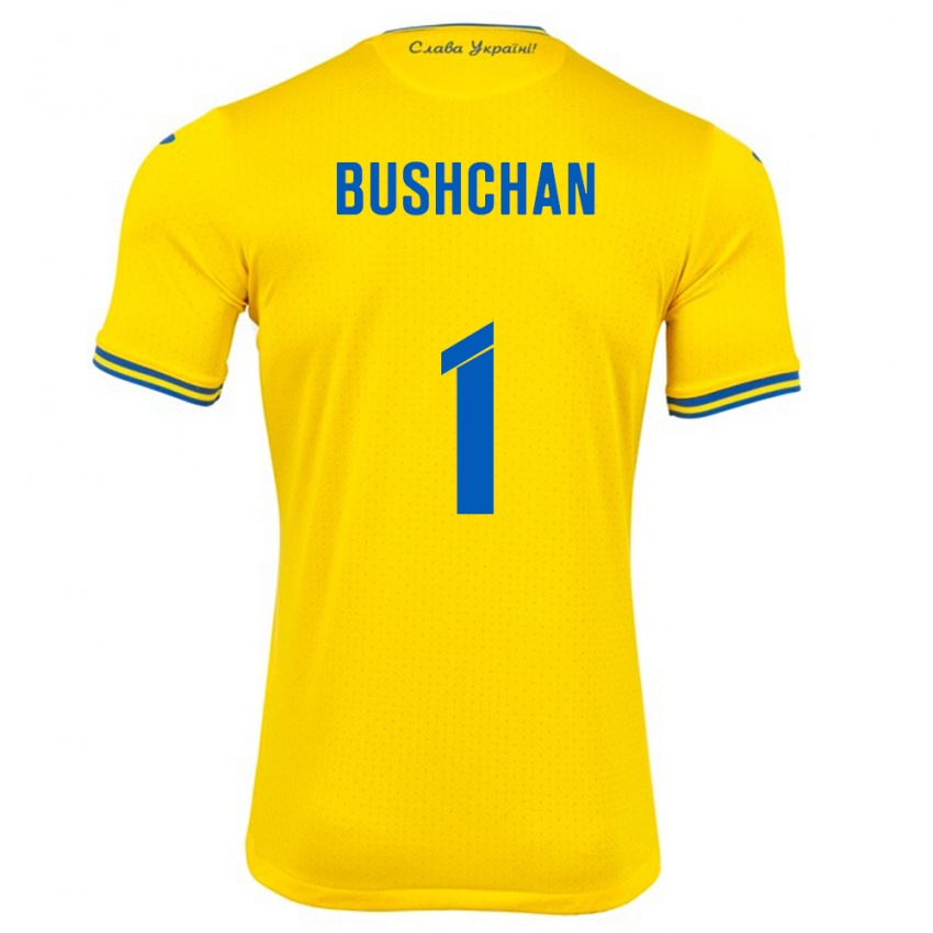 Hombre Camiseta Ucrania Georgiy Bushchan #1 Amarillo 1ª Equipación 24-26 La Camisa Chile