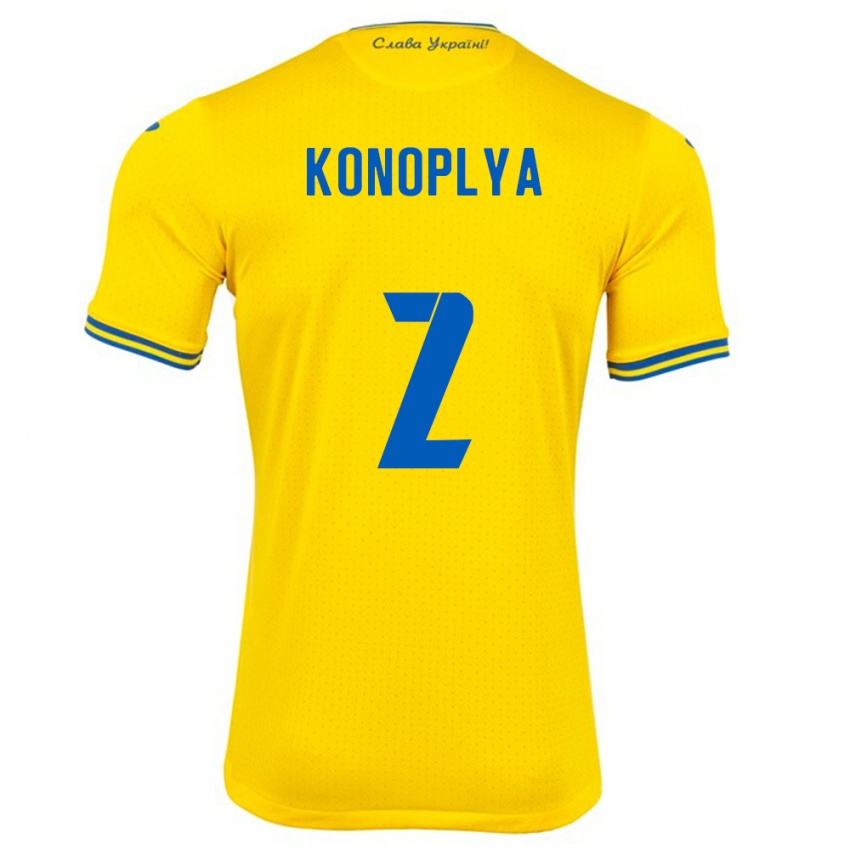 Hombre Camiseta Ucrania Yukhym Konoplya #2 Amarillo 1ª Equipación 24-26 La Camisa Chile