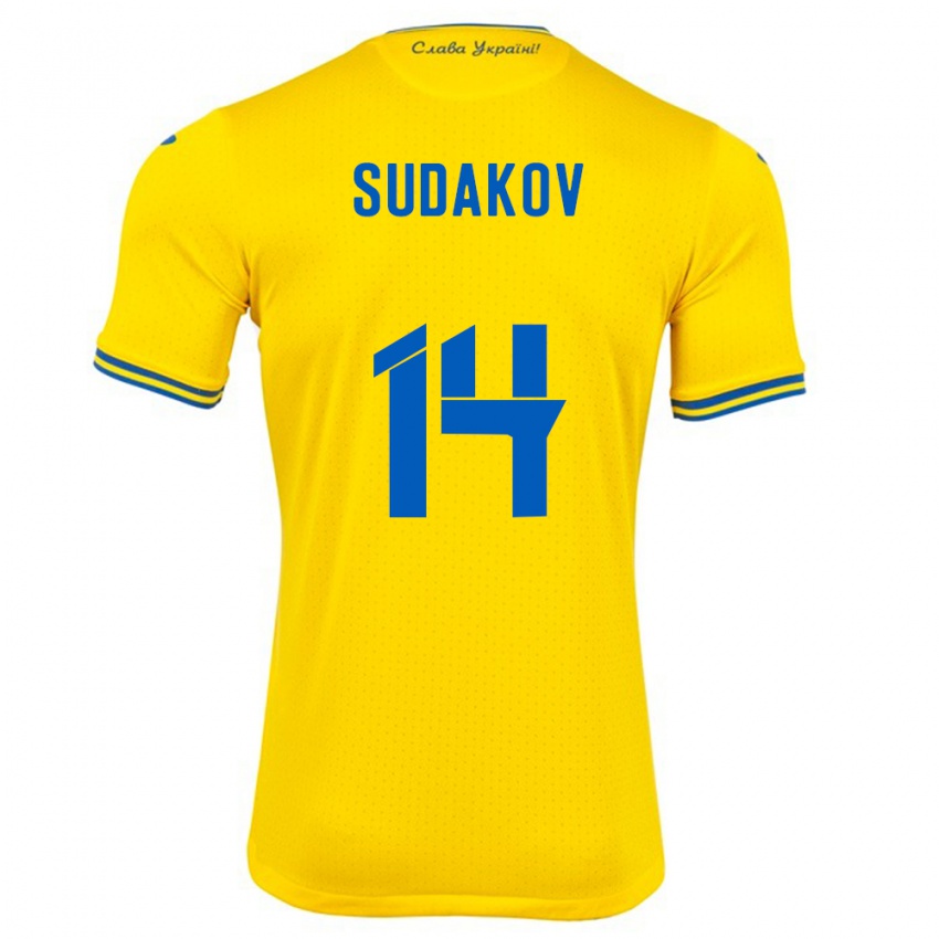 Hombre Camiseta Ucrania Georgiy Sudakov #14 Amarillo 1ª Equipación 24-26 La Camisa Chile