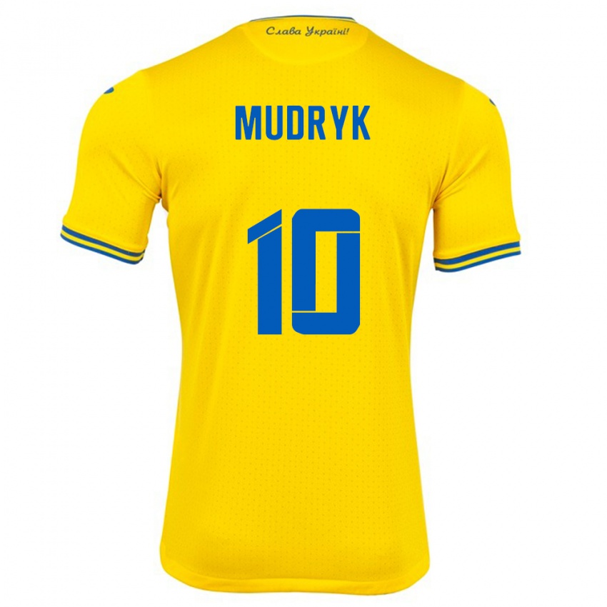 Hombre Camiseta Ucrania Mykhaylo Mudryk #10 Amarillo 1ª Equipación 24-26 La Camisa Chile