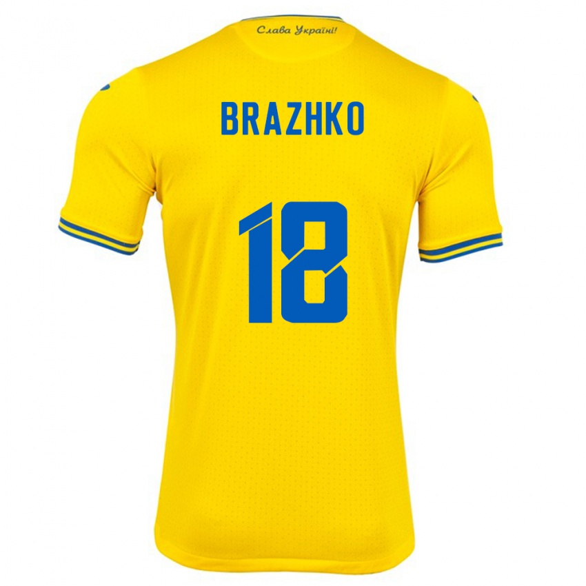 Hombre Camiseta Ucrania Volodymyr Brazhko #18 Amarillo 1ª Equipación 24-26 La Camisa Chile