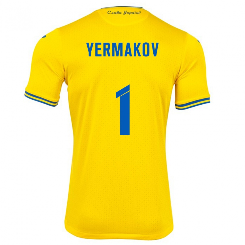 Hombre Camiseta Ucrania Georgiy Yermakov #1 Amarillo 1ª Equipación 24-26 La Camisa Chile