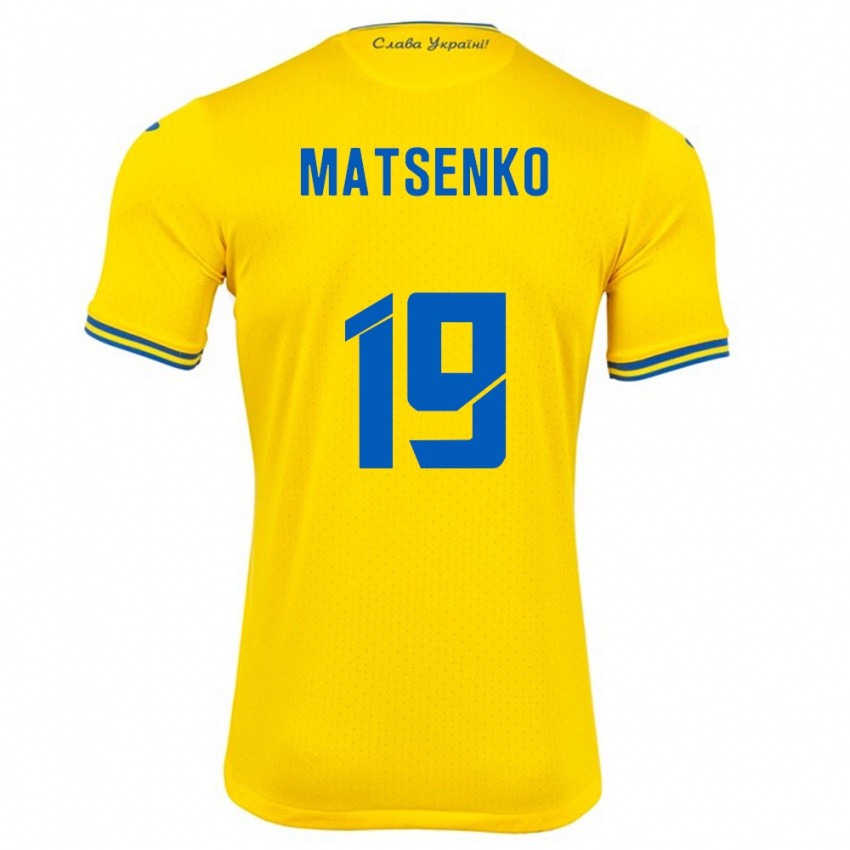 Hombre Camiseta Ucrania Yegor Matsenko #19 Amarillo 1ª Equipación 24-26 La Camisa Chile