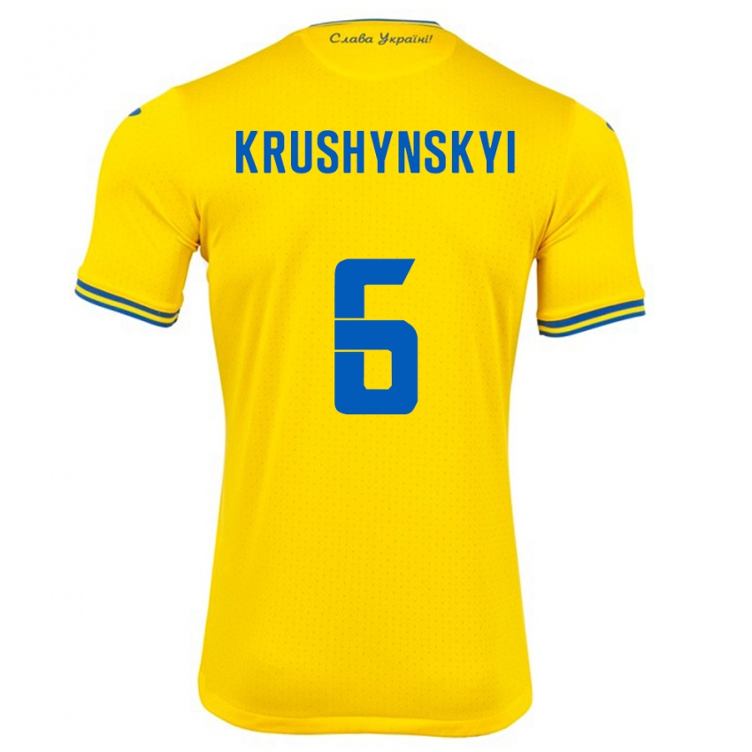 Hombre Camiseta Ucrania Borys Krushynskyi #6 Amarillo 1ª Equipación 24-26 La Camisa Chile