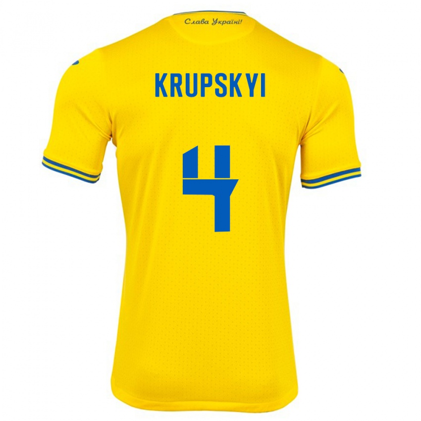 Hombre Camiseta Ucrania Ilya Krupskyi #4 Amarillo 1ª Equipación 24-26 La Camisa Chile