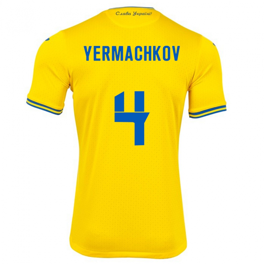 Hombre Camiseta Ucrania Ivan Yermachkov #4 Amarillo 1ª Equipación 24-26 La Camisa Chile