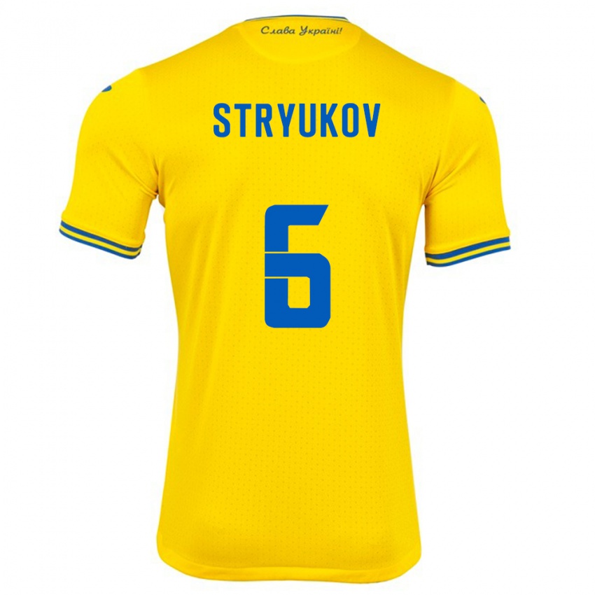 Hombre Camiseta Ucrania Maksym Stryukov #6 Amarillo 1ª Equipación 24-26 La Camisa Chile