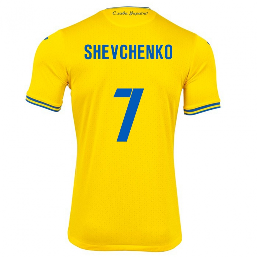 Hombre Camiseta Ucrania Kristian Shevchenko #7 Amarillo 1ª Equipación 24-26 La Camisa Chile