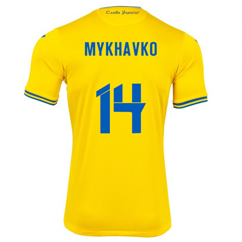 Hombre Camiseta Ucrania Taras Mykhavko #14 Amarillo 1ª Equipación 24-26 La Camisa Chile