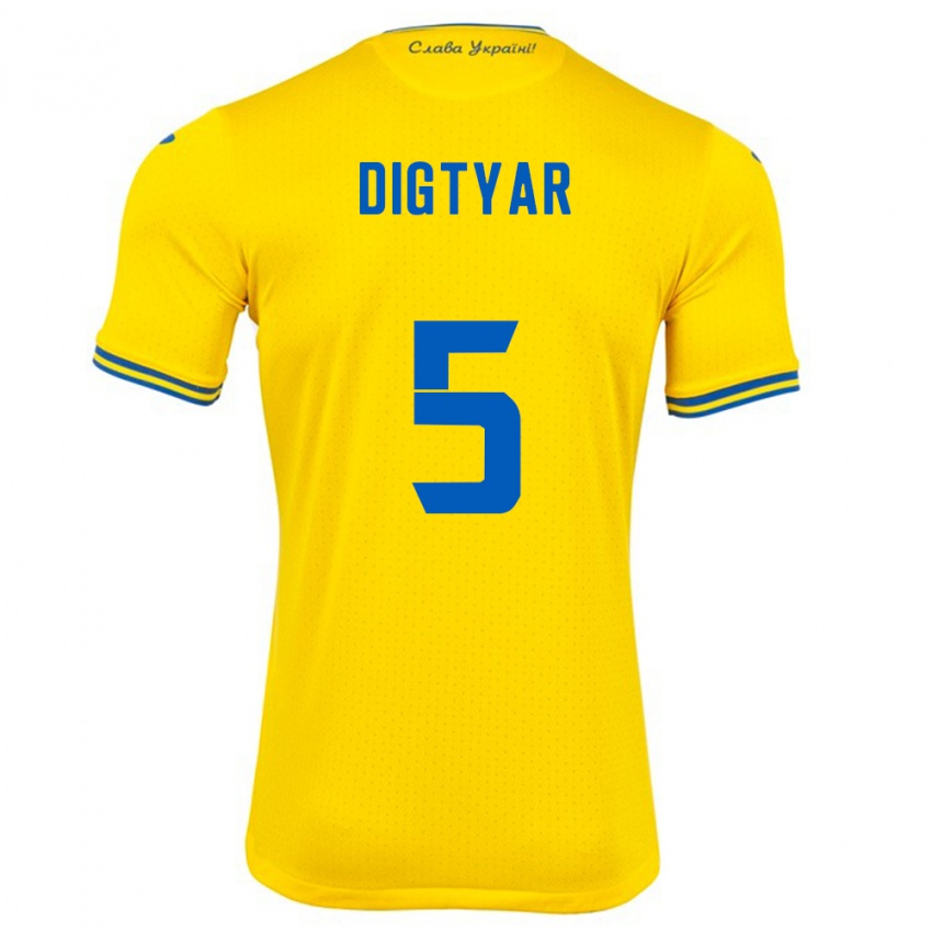 Hombre Camiseta Ucrania Kyrylo Digtyar #5 Amarillo 1ª Equipación 24-26 La Camisa Chile