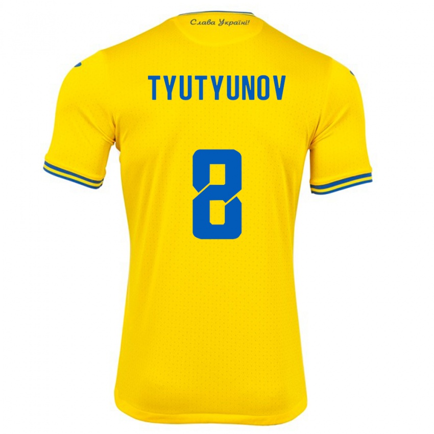 Hombre Camiseta Ucrania Vladyslav Tyutyunov #8 Amarillo 1ª Equipación 24-26 La Camisa Chile