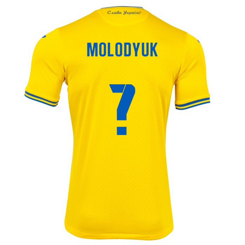 Hombre Camiseta Ucrania Yelyzaveta Molodyuk #0 Amarillo 1ª Equipación 24-26 La Camisa Chile