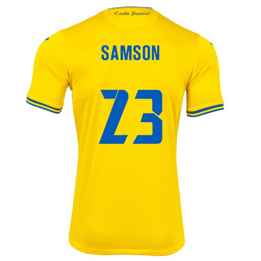 Hombre Camiseta Ucrania Kateryna Samson #23 Amarillo 1ª Equipación 24-26 La Camisa Chile