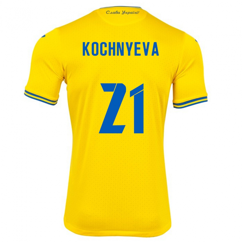 Hombre Camiseta Ucrania Iryna Kochnyeva #21 Amarillo 1ª Equipación 24-26 La Camisa Chile