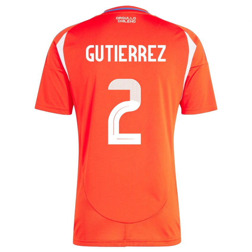 Hombre Camiseta Chile Joaquín Gutiérrez #2 Rojo 1ª Equipación 24-26 La Camisa Chile