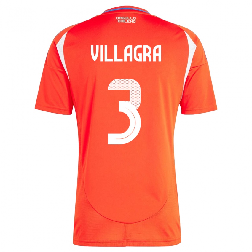 Hombre Camiseta Chile Jonathan Villagra #3 Rojo 1ª Equipación 24-26 La Camisa Chile