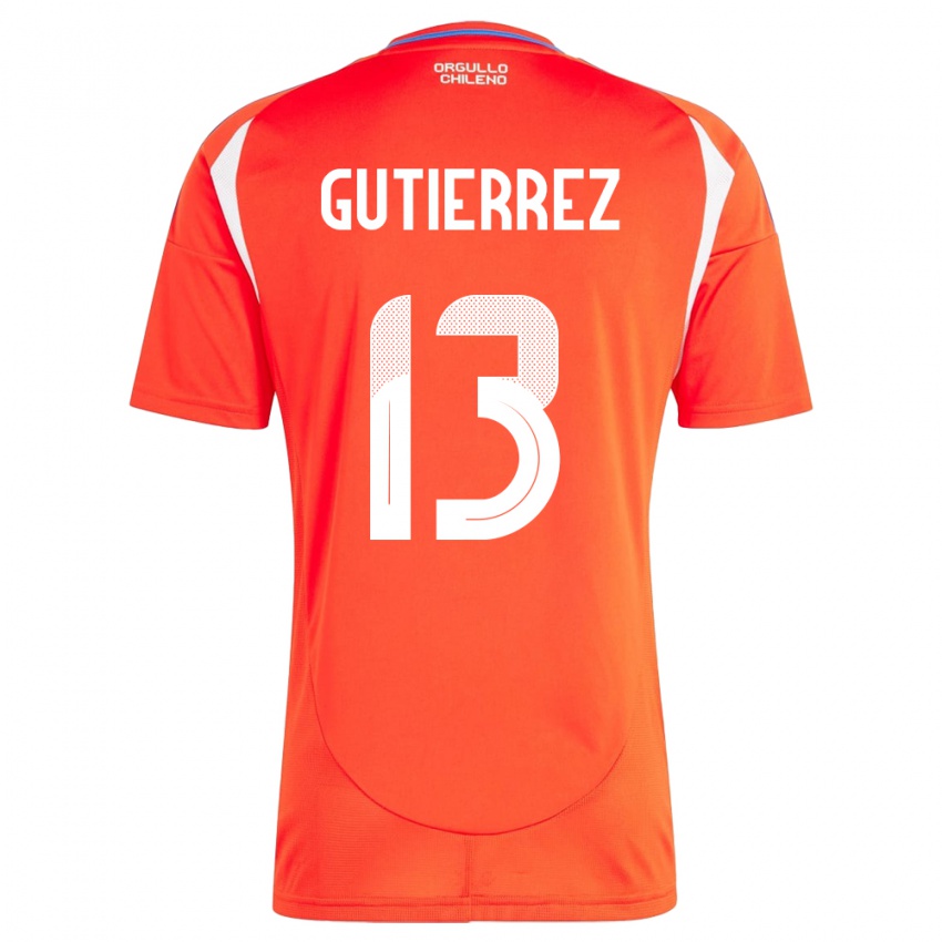 Hombre Camiseta Chile Daniel Gutiérrez #13 Rojo 1ª Equipación 24-26 La Camisa Chile