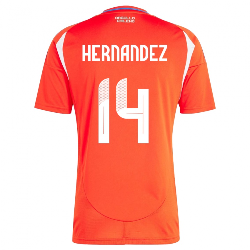 Hombre Camiseta Chile Leandro Hernández #14 Rojo 1ª Equipación 24-26 La Camisa Chile