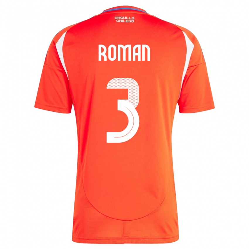 Hombre Camiseta Chile Iván Román #3 Rojo 1ª Equipación 24-26 La Camisa Chile