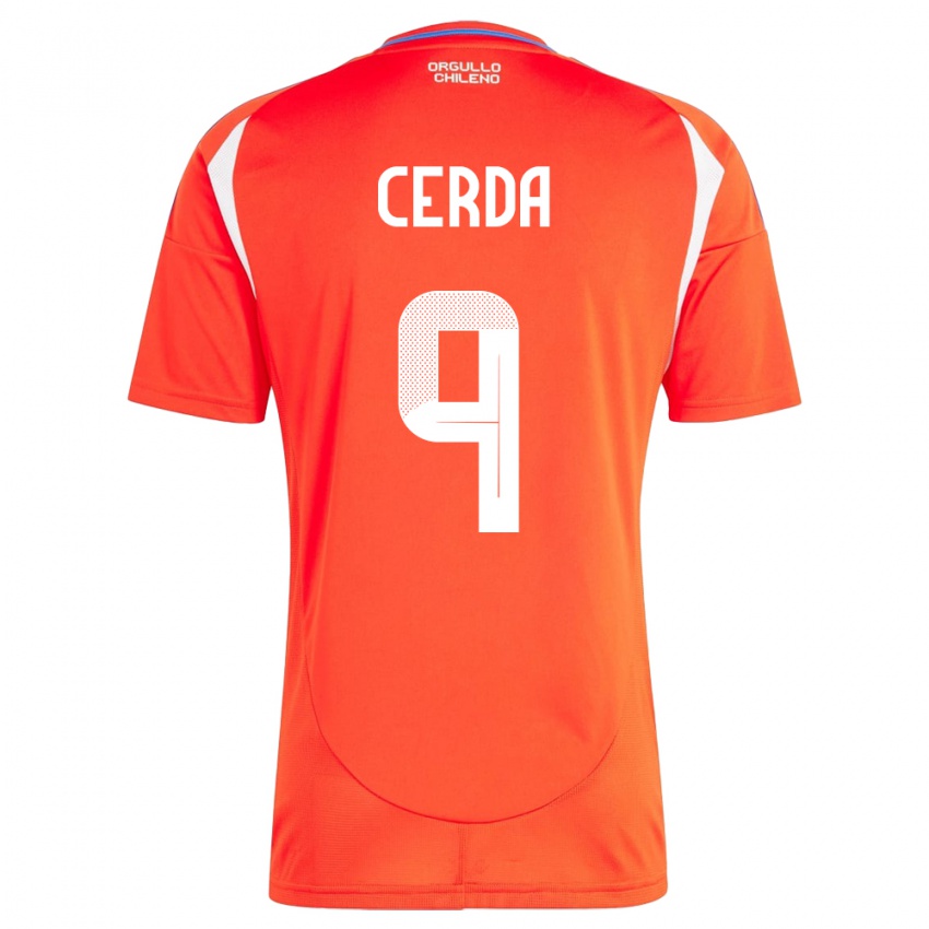 Hombre Camiseta Chile Axel Cerda #9 Rojo 1ª Equipación 24-26 La Camisa Chile