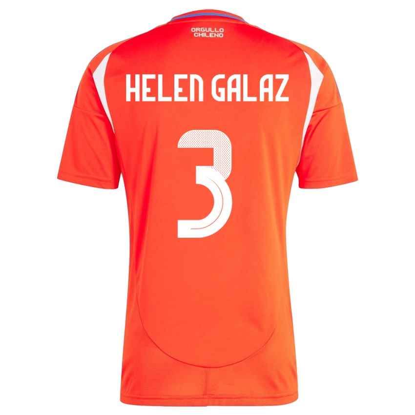 Hombre Camiseta Chile Su Helen Galaz #3 Rojo 1ª Equipación 24-26 La Camisa Chile