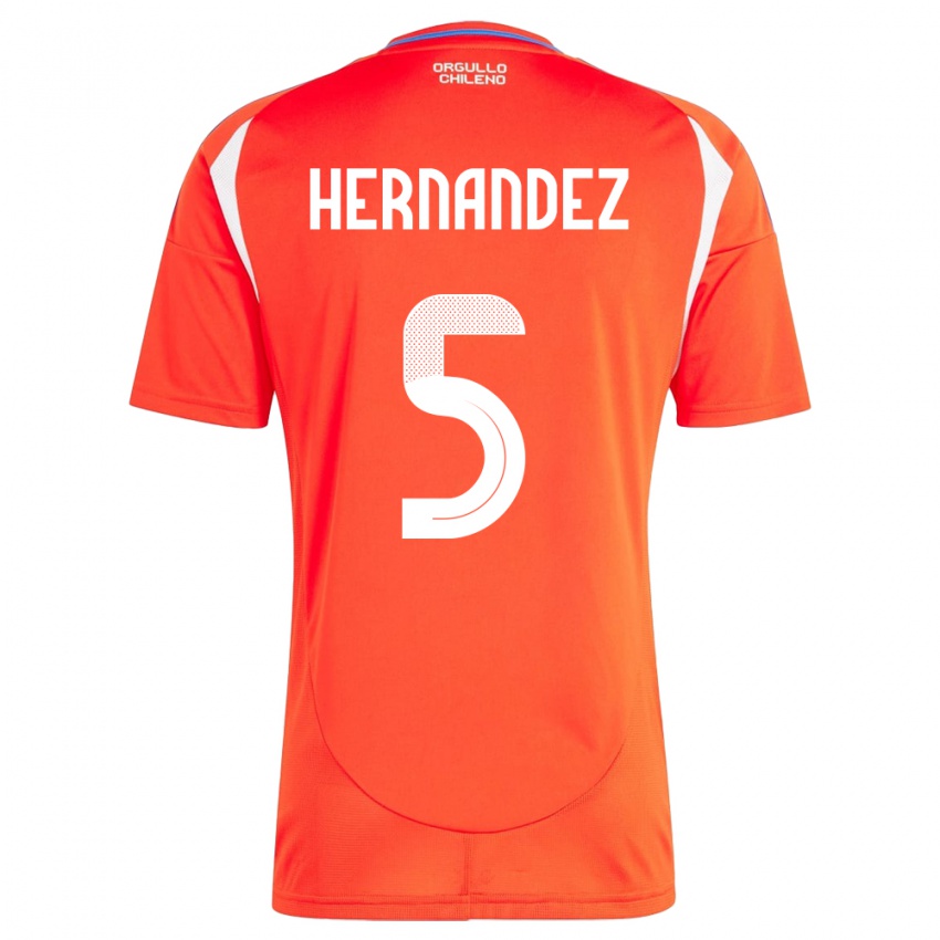 Hombre Camiseta Chile Monserrat Hernández #5 Rojo 1ª Equipación 24-26 La Camisa Chile