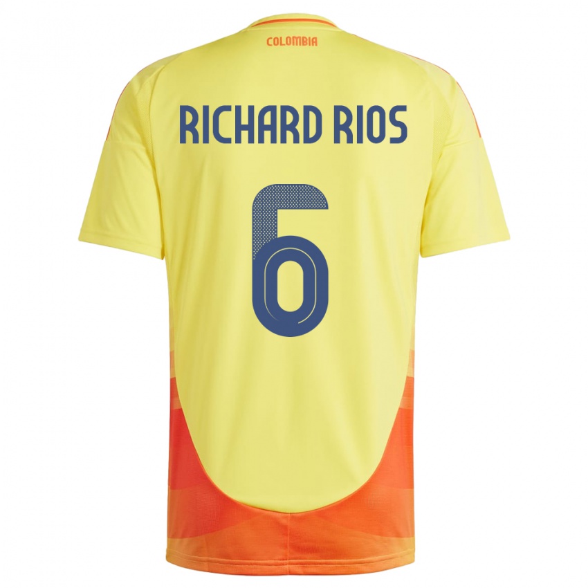 Hombre Camiseta Colombia Richard Ríos #6 Amarillo 1ª Equipación 24-26 La Camisa Chile