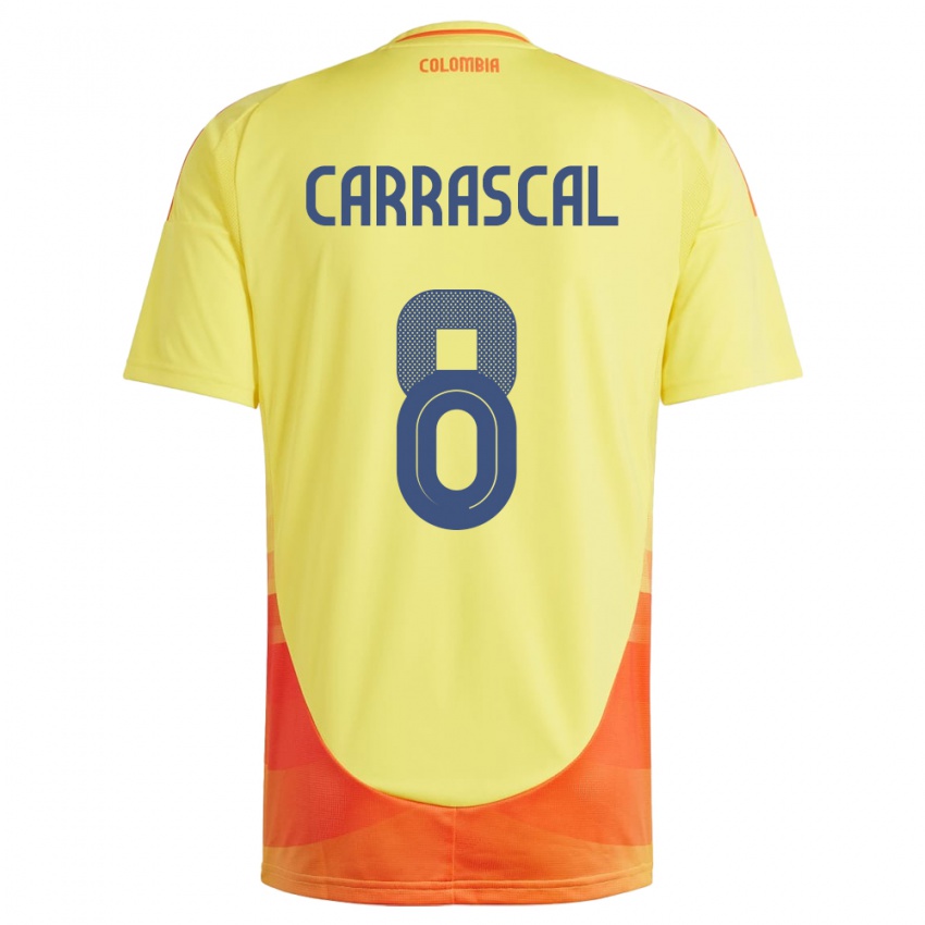 Hombre Camiseta Colombia Jorge Carrascal #8 Amarillo 1ª Equipación 24-26 La Camisa Chile