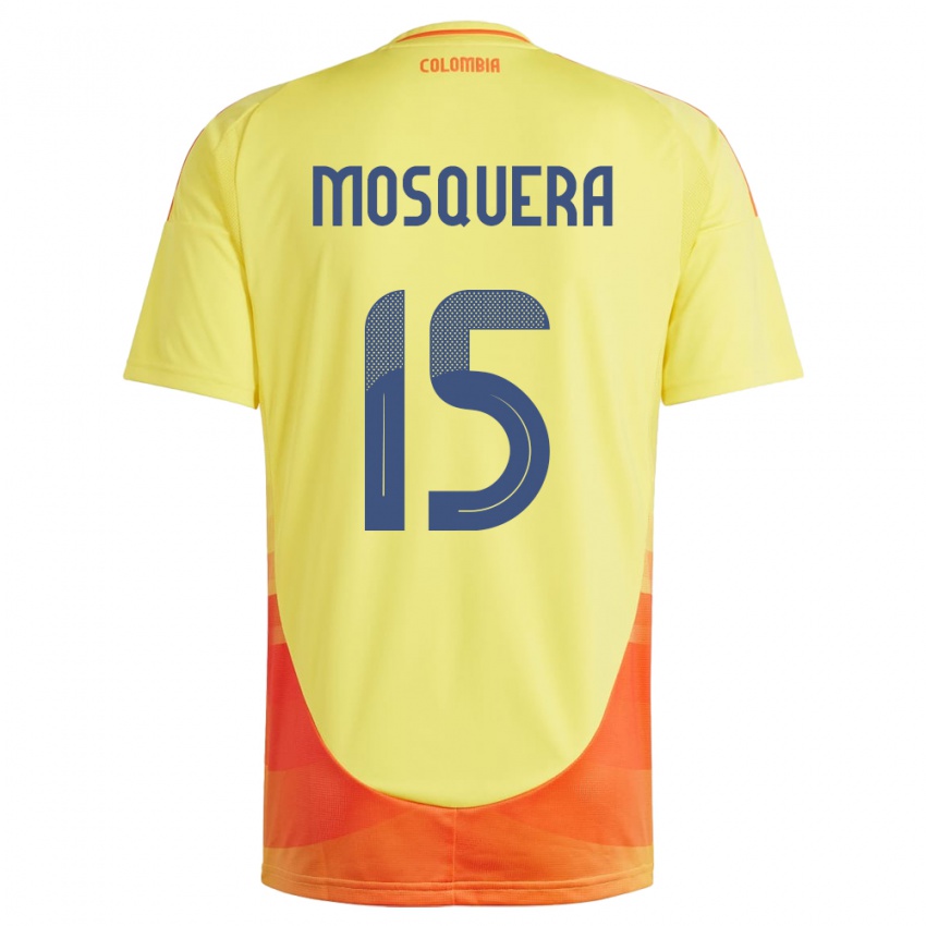 Hombre Camiseta Colombia Yerson Mosquera #15 Amarillo 1ª Equipación 24-26 La Camisa Chile