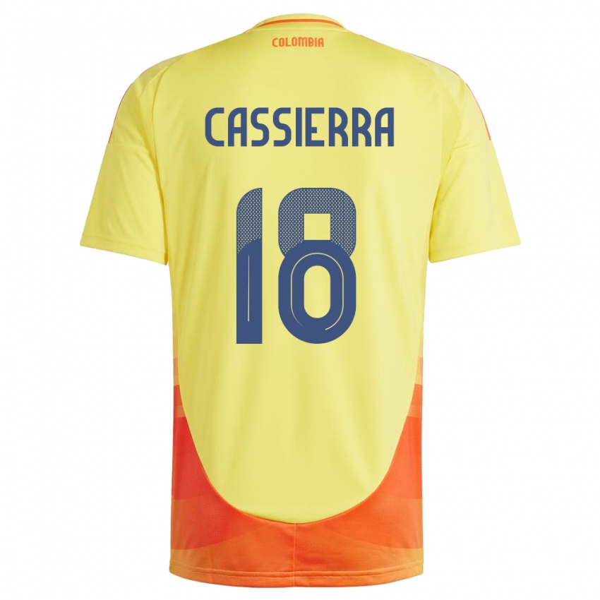 Hombre Camiseta Colombia Mateo Cassierra #18 Amarillo 1ª Equipación 24-26 La Camisa Chile