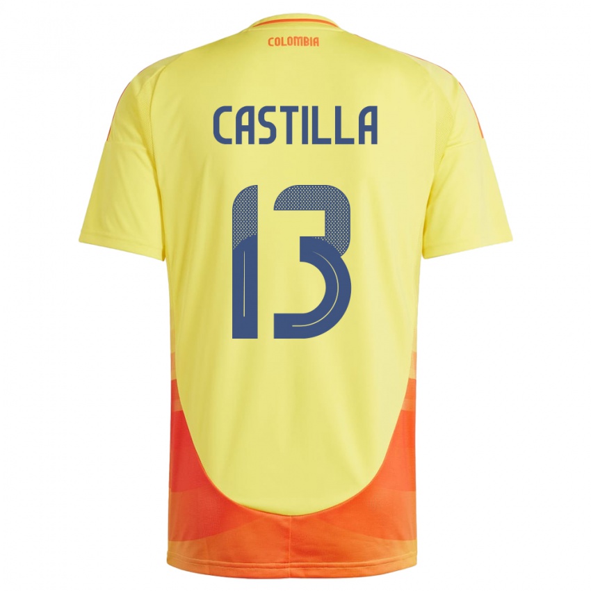 Hombre Camiseta Colombia Juan Castilla #13 Amarillo 1ª Equipación 24-26 La Camisa Chile