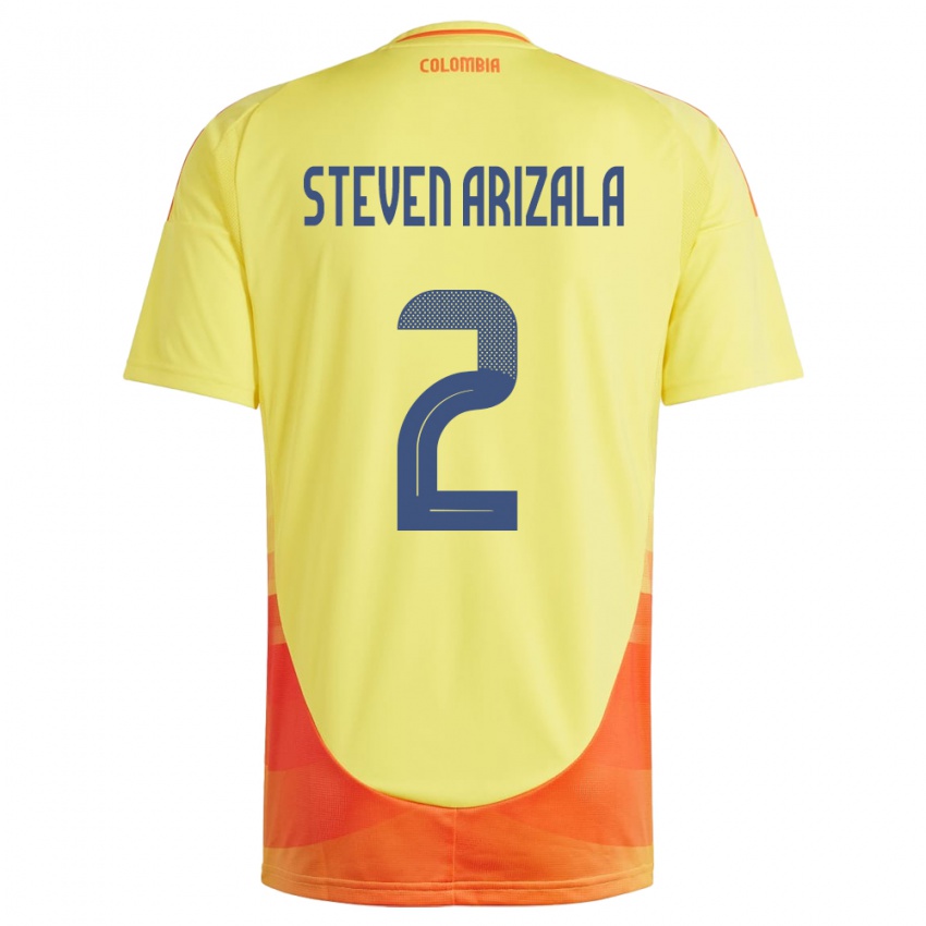 Hombre Camiseta Colombia Elver Steven Arizala #2 Amarillo 1ª Equipación 24-26 La Camisa Chile