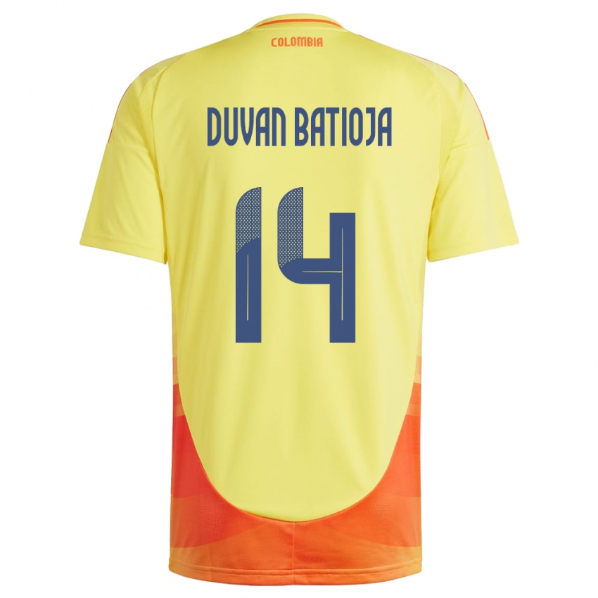 Hombre Camiseta Colombia Andy Duván Batioja #14 Amarillo 1ª Equipación 24-26 La Camisa Chile